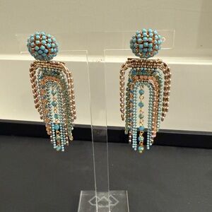 Beaded Turquoise and Gold Statement Earrings